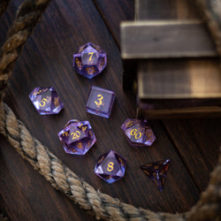 Purple Zircon Glass Hand Carved DND Dice Set (ONLINE ORDER ONLY)