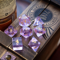 Purple Zircon Glass Hand Carved DND Dice Set (ONLINE ORDER ONLY)
