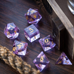 Purple Zircon Glass Hand Carved DND Dice Set (ONLINE ORDER ONLY)
