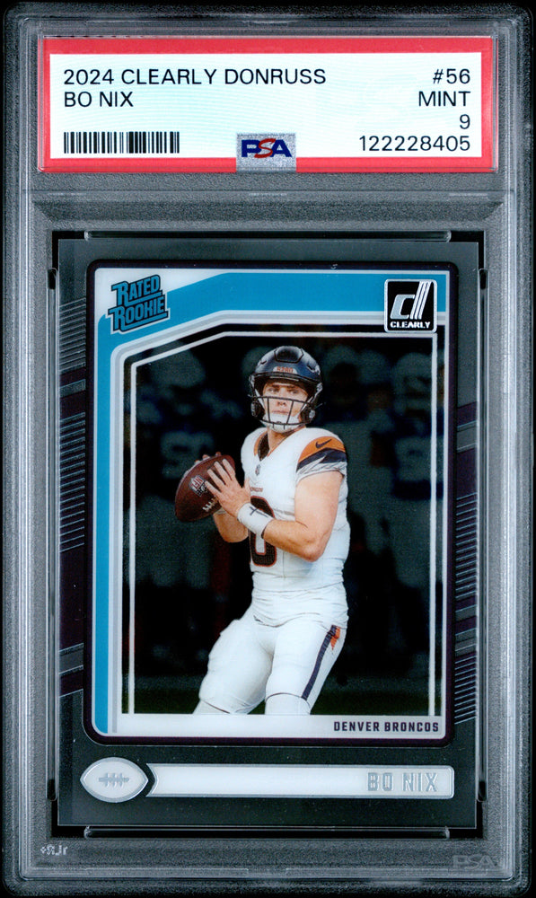 Graded 2024 Panini Clearly Donruss Bo Nix #56 Rookie RC Football Card PSA 9 Mint (ONLINE ORDER ONLY)
