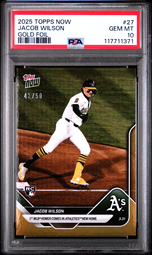 Graded 2025 Topps Now Jacob Wilson #27 Gold Foil /50 Rookie RC Baseball Card PSA 10 Gem Mint (ONLINE ORDER ONLY)