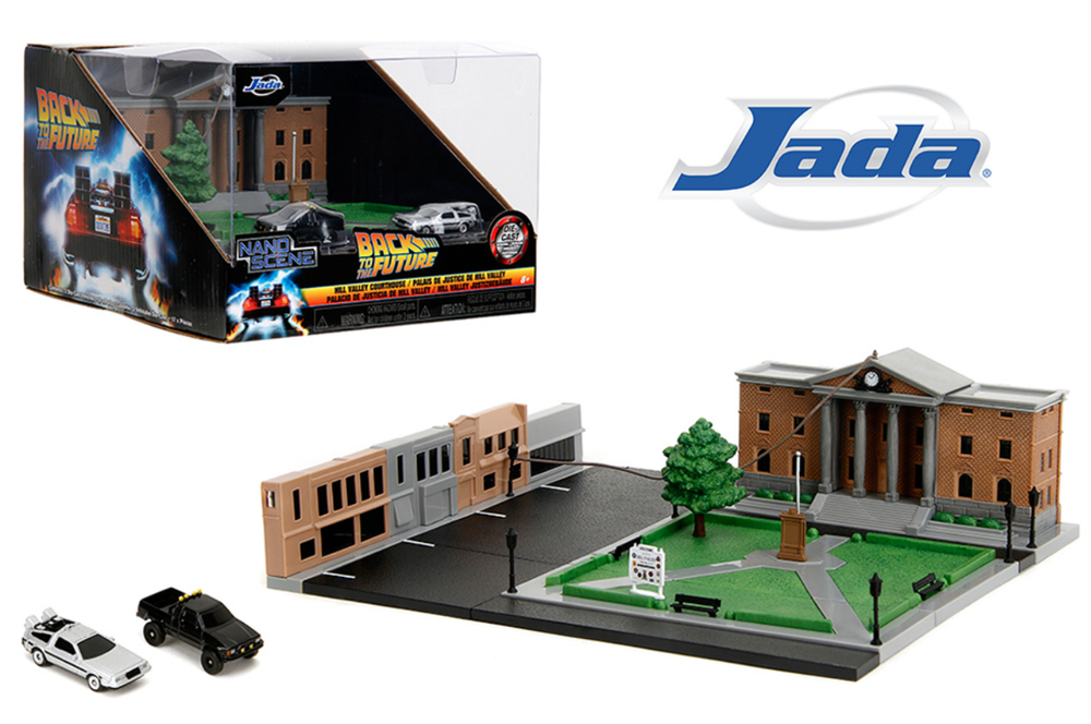 Back to the Future die-cast Courthouse diorama with DeLorean & Toyota vehicles (ONLINE ORDER ONLY)