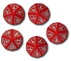 QWS510ELF03 Red Opaque Dice with White Elvish Markings D10 16mm (ONLINE ORDER ONLY)