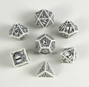 QWSSSTE02 White Steampunk Dice Set of 7 by Q-Workshop (ONLINE ORDER ONLY)