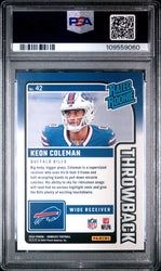 Graded 2024 Panini Donruss Keon Coleman #42 Rated Rookies Throwback Rookie RC Football Card PSA 10 Gem Mint (ONLINE ORDER ONLY)