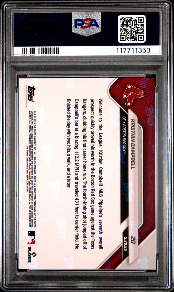 Graded 2025 Topps Now Kristian Campbell #20 Black Foil /10 Rookie RC Baseball Card PSA 10 Gem Mint (ONLINE ORDER ONLY)