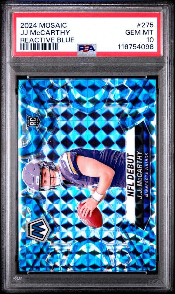 2024 Panini Mosaic JJ McCarthy #275 Reactive Blue Rookie RC Football Card PSA 10 Gem Mint (ONLINE ORDER ONLY)