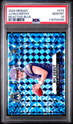 2024 Panini Mosaic JJ McCarthy #275 Reactive Blue Rookie RC Football Card PSA 10 Gem Mint (ONLINE ORDER ONLY)