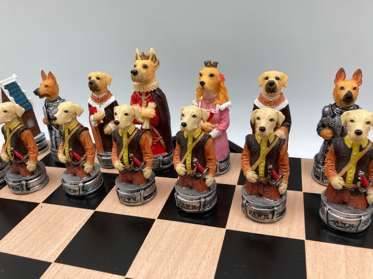 Chess Set - Cats & Dogs Resin Chessmen on Black/Maple Chest (ONLINE ORDER ONLY)