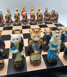 Chess Set - Cats & Dogs Resin Chessmen on Black/Maple Chest (ONLINE ORDER ONLY)