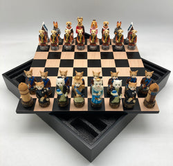 Chess Set - Cats & Dogs Resin Chessmen on Black/Maple Chest (ONLINE ORDER ONLY)