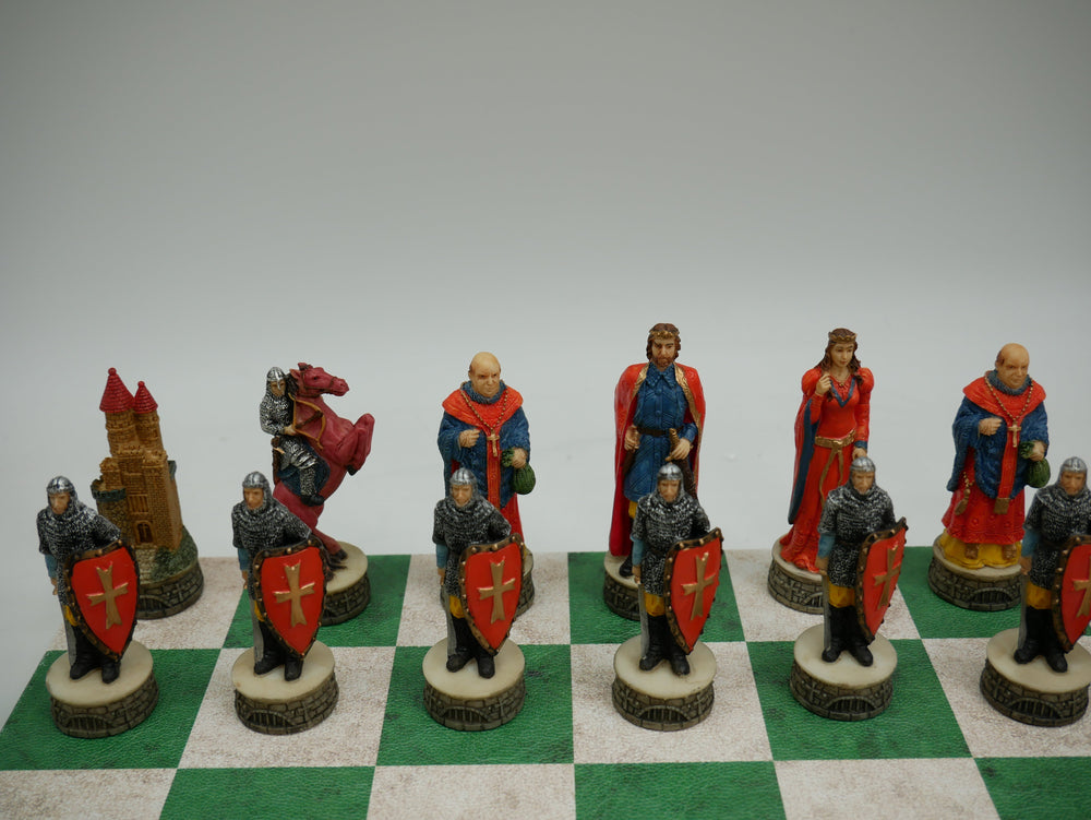 Chess Set - Robin Hood Chessmen on Green & Cream Faux Leatherette Chess Board (ONLINE ORDER ONLY)