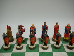 Chess Set - Robin Hood Chessmen on Green & Cream Faux Leatherette Chess Board (ONLINE ORDER ONLY)
