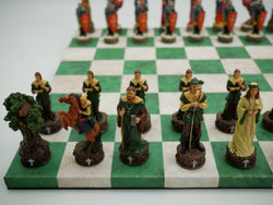 Chess Set - Robin Hood Chessmen on Green & Cream Faux Leatherette Chess Board (ONLINE ORDER ONLY)