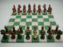 Chess Set - Robin Hood Chessmen on Green & Cream Faux Leatherette Chess Board (ONLINE ORDER ONLY)