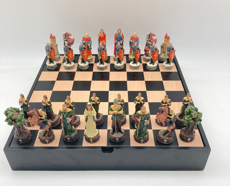 Chess Set -Robin Hood Resin Chessmen on Black/Maple Chest (ONLINE ORDER ONLY)