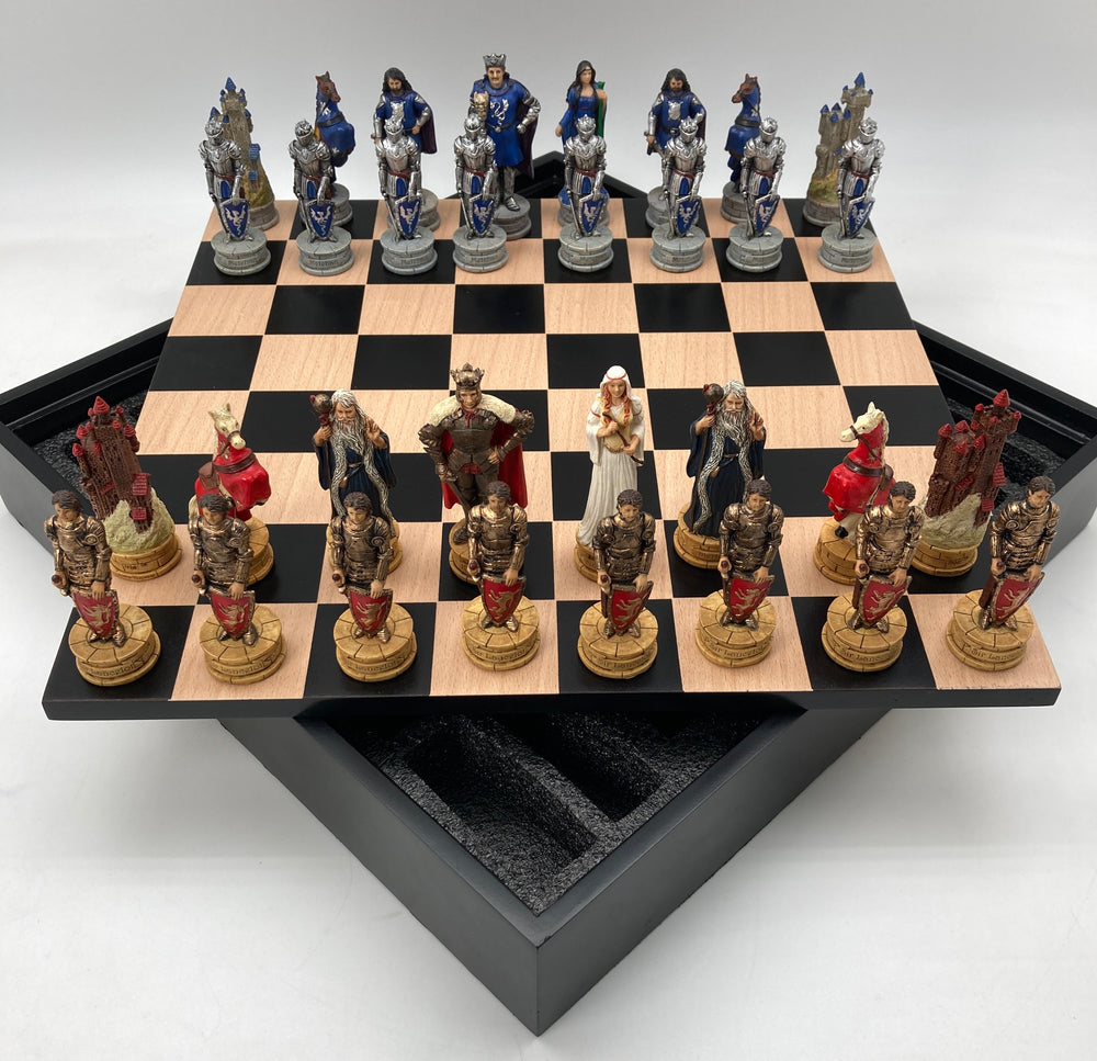 Chess Set - King Arthur Resin Chessmen in Black/Maple Chest (ONLINE ORDER ONLY)