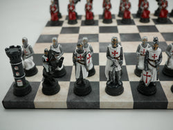 Chess Set - Crusades Chessmen on Black & Cream Faux Leatherette Chess Board (ONLINE ORDER ONLY)