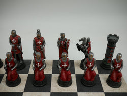 Chess Set - Crusades Chessmen on Black & Cream Faux Leatherette Chess Board (ONLINE ORDER ONLY)