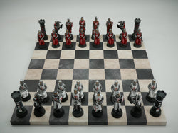 Chess Set - Crusades Chessmen on Black & Cream Faux Leatherette Chess Board (ONLINE ORDER ONLY)