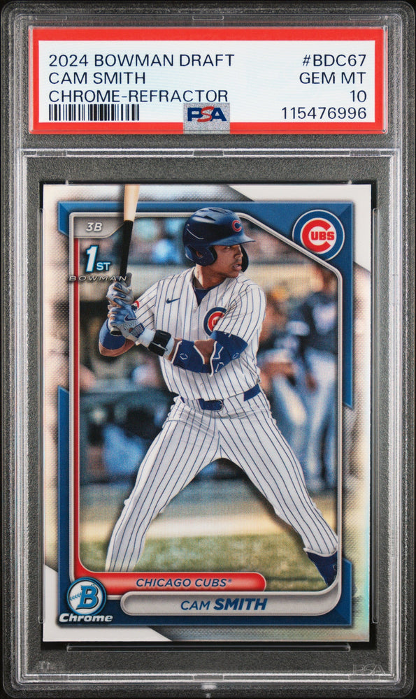 Graded 2024 Topps Bowman Draft Cam Smith #BDC67 Chrome Refractor Rookie RC Baseball Card PSA 10 Gem Mint (ONLINE ORDER ONLY)