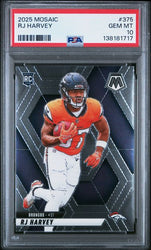 Graded 2025 Panini Mosaic RJ Harvey #375 Rookie RC Football Card PSA 10 Gem Mint (ONLINE ORDER ONLY)