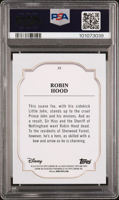 Graded 2024 Topps Chrome Disney Robin Hood #35 /28 Red & Black Refractor PSA 10 Gem Mint