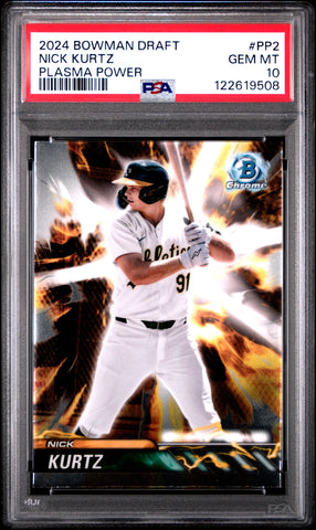 Graded 2024 Topps Bowman Draft Nick Kurtz #PP2 Plasma Power Rookie RC Baseball Card PSA 10 Gem Mint (ONLINE ORDER ONLY)