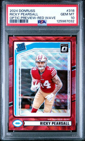 Graded 2024 Panini Donruss Optic Preview Ricky Pearsall #318 Red Wave Rookie RC Football Card PSA 10 Gem Mint (ONLINE ORDER ONLY)