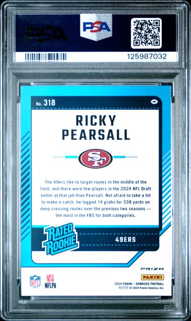 Graded 2024 Panini Donruss Optic Preview Ricky Pearsall #318 Red Wave Rookie RC Football Card PSA 10 Gem Mint (ONLINE ORDER ONLY)