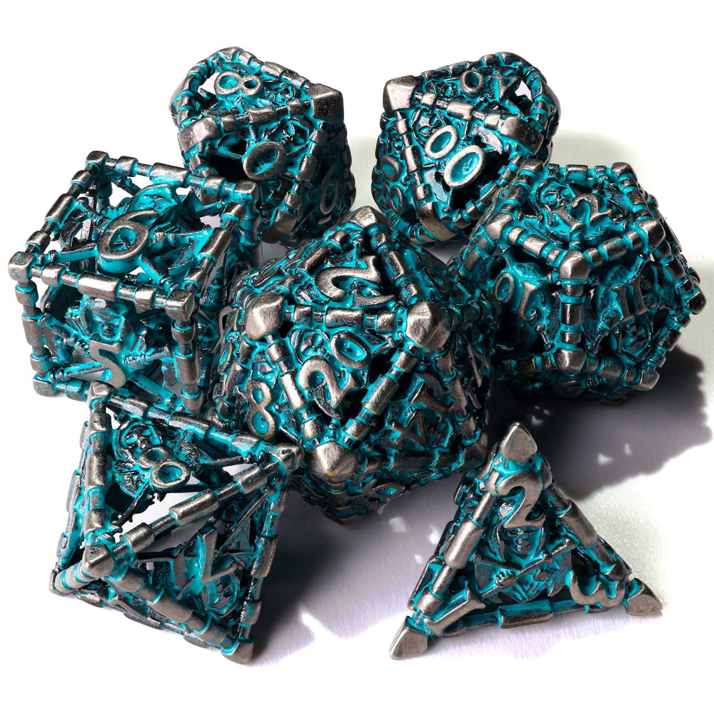 Grim Reaper Teal Glow Metal RPG Dice Set - 7 Pieces (ONLINE ORDER ONLY)