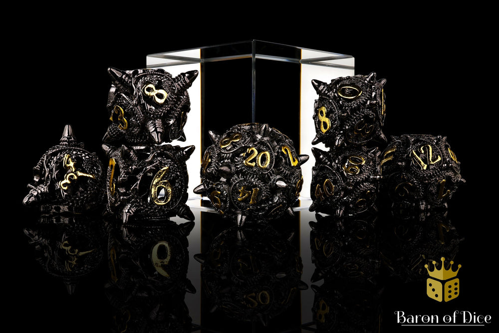 Coiled Black Dragon Metal RPG Dice Set | 7 Pieces
