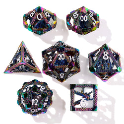 Miniature Rainbow Dragon Metal RPG Dice Set | 7 Pieces