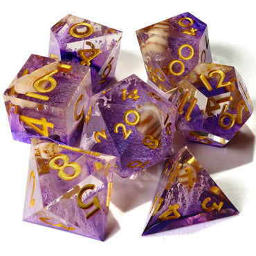 Purple Seashell Sharp Edge RPG Dice Set | 7 Pieces