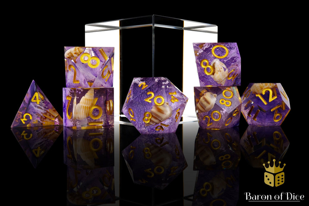 Purple Seashell Sharp Edge RPG Dice Set | 7 Pieces (ONLINE ORDER ONLY)