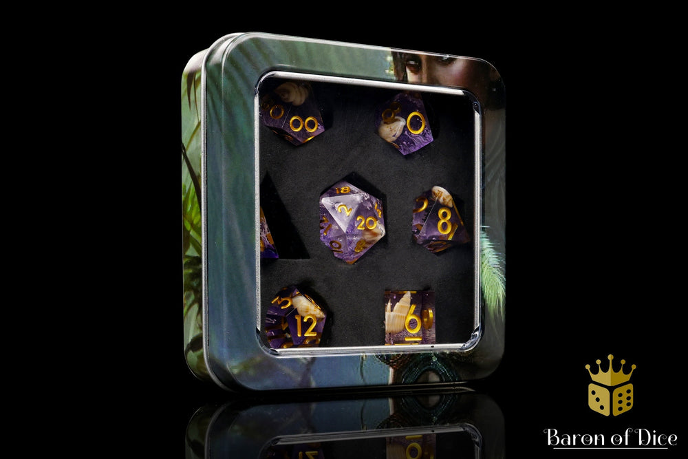 Purple Seashell Sharp Edge RPG Dice Set | 7 Pieces (ONLINE ORDER ONLY)