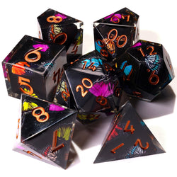 Black Butterfly Sharp Edge RPG Dice Set | 7 Pieces