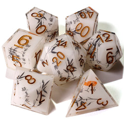 White Bamboo Sharp Edge RPG Dice Set | 7 Pieces