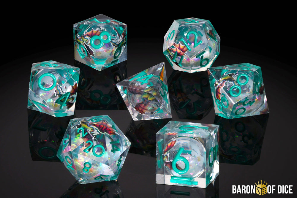 Fire Wyvern Liquid Core RPG Dice Set - 7 Pieces