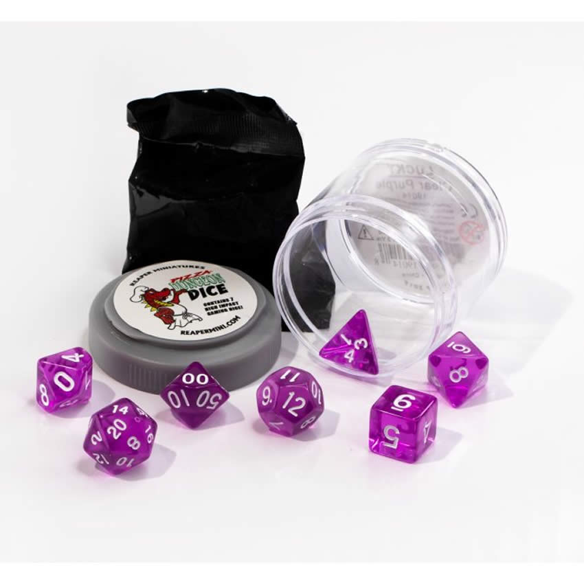 RPR19014 Clear Purple Lucky Dice Set 16mm Dungeon Dice Random Miniature Included (ONLINE ORDER ONLY)