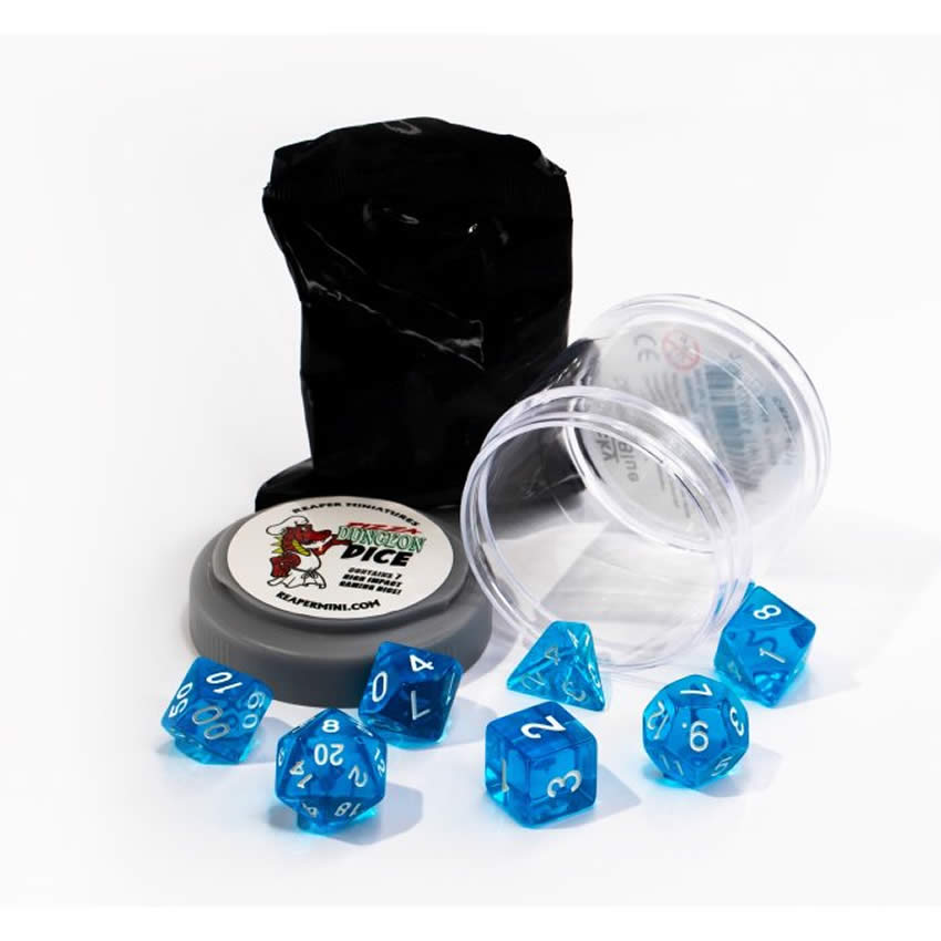RPR19015 Clear Blue Lucky Dice Set 16mm Dungeon Dice Random Miniature Included (ONLINE ORDER ONLY)