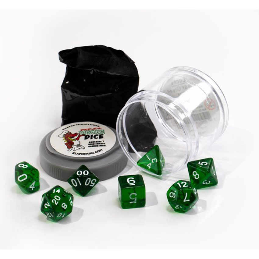 RPR19016 Clear Green Lucky Dice Set 16mm Dungeon Dice Random Miniature Included (ONLINE ORDER ONLY)