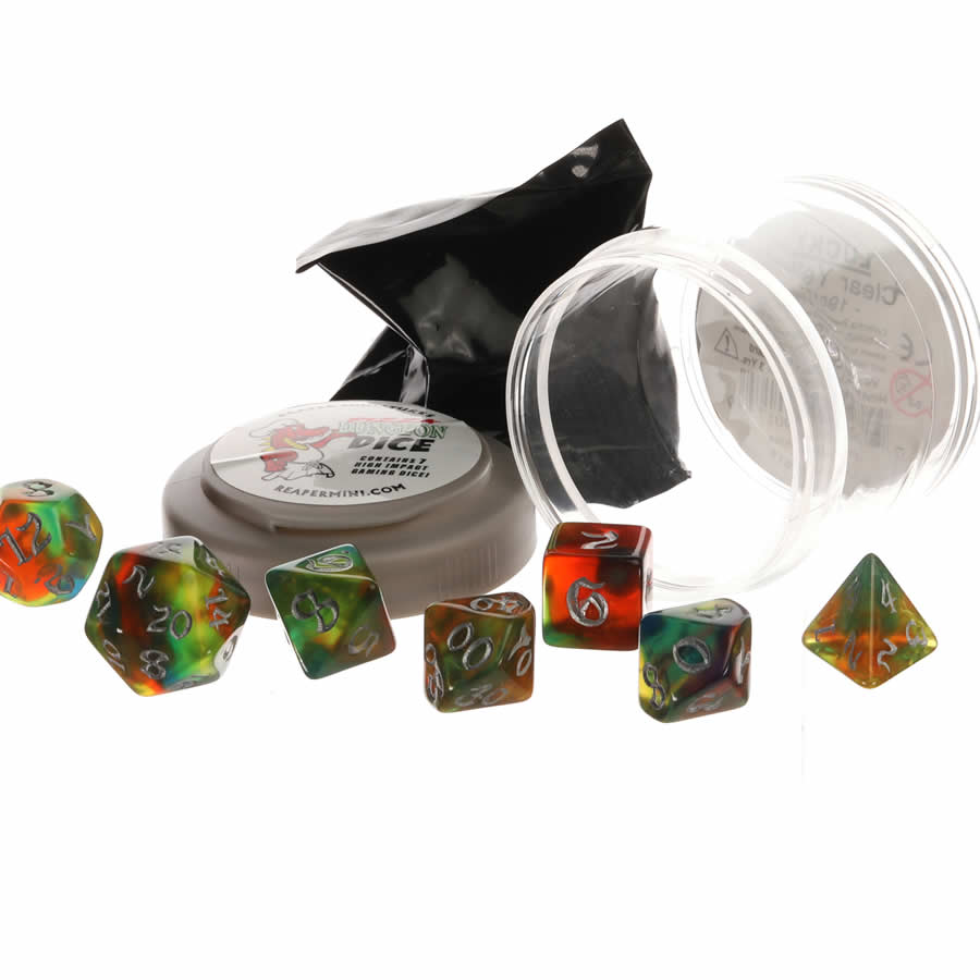 RPR19033 Warm Nebula Boss Dice Set 16mm (5/8 inch) Dungeon Dice with Random Miniature Included Reaper Miniatures (ONLINE ORDER ONLY)