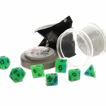 RPR19035 Green and Blue Glow Dice Set 16mm (5/8 inch) Dungeon Dice with Random Miniature Included Reaper Miniatures (ONLINE ORDER ONLY)