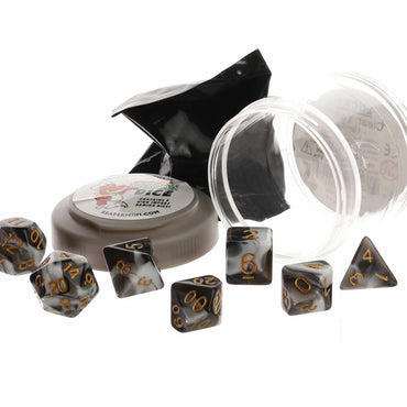 RPR19051 White and Black Dual Color Dice Set 16mm (5/8 inch) Dungeon Dice with Random Miniature Included Reaper Miniatures (ONLINE ORDER ONLY)