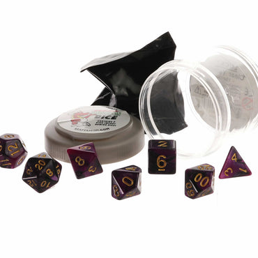 RPR19054 Purple and Black Dual Color Dice Set 16mm (5/8 inch) Dungeon Dice with Random Miniature Included Reaper Miniatures (ONLINE ORDER ONLY)