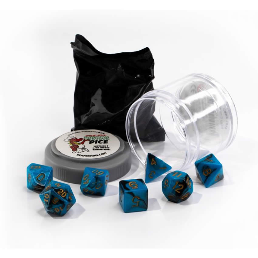RPR19055 Blue and Black Dual Color Dice Set 16mm Dungeon Dice Random Miniature Included (ONLINE ORDER ONLY)