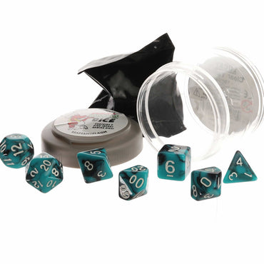 RPR19060 Teal and Black Dual Color Dice Set 16mm (5/8 inch) Dungeon Dice with Random Miniature Included Reaper Miniatures (ONLINE ORDER ONLY)