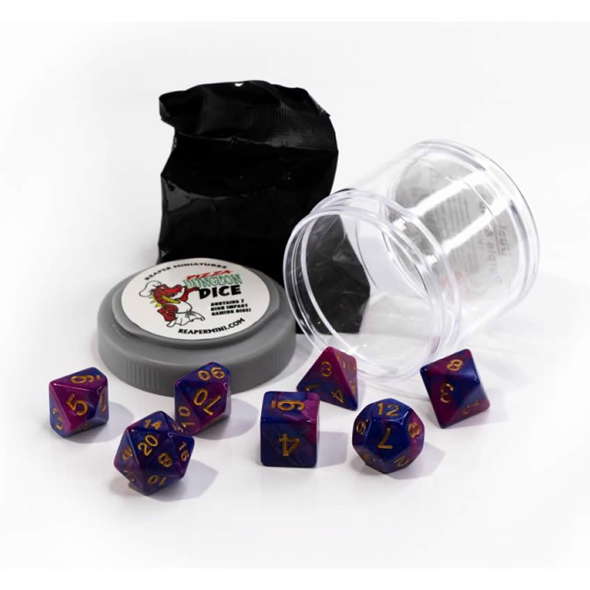 RPR19070 Purple and Blue Dual Color Dice Set 16mm Dungeon Dice Random Miniature Included (ONLINE ORDER ONLY)