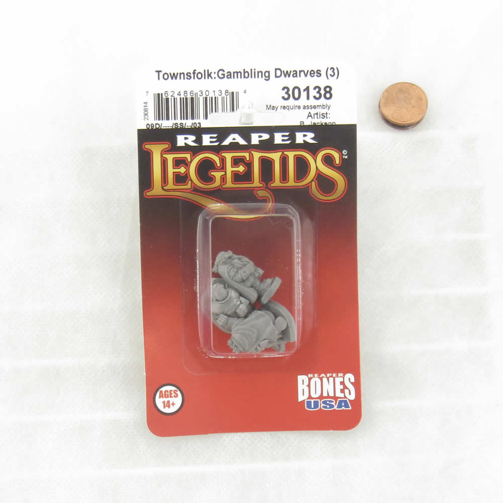 RPR30138 Townsfolk Gambing Dwarves Miniature Figure 25mm Heroic Scale Reaper Bones USA (ONLINE ORDER ONLY)